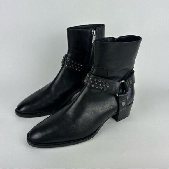 Saint Laurent Studded Black Leather Wyatt Boot Size 39 - Picture 2 of 13